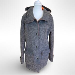 CMP Womens Large Heavy Gray Orange Fleece Hood Wool Warm Winter Coat Jacket